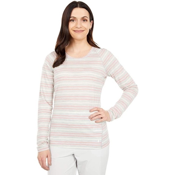 Smartwool Ash Heather Stripe Merino 150 Baselayer Long Sleeve Shirt EUC Size M - Picture 1 of 12